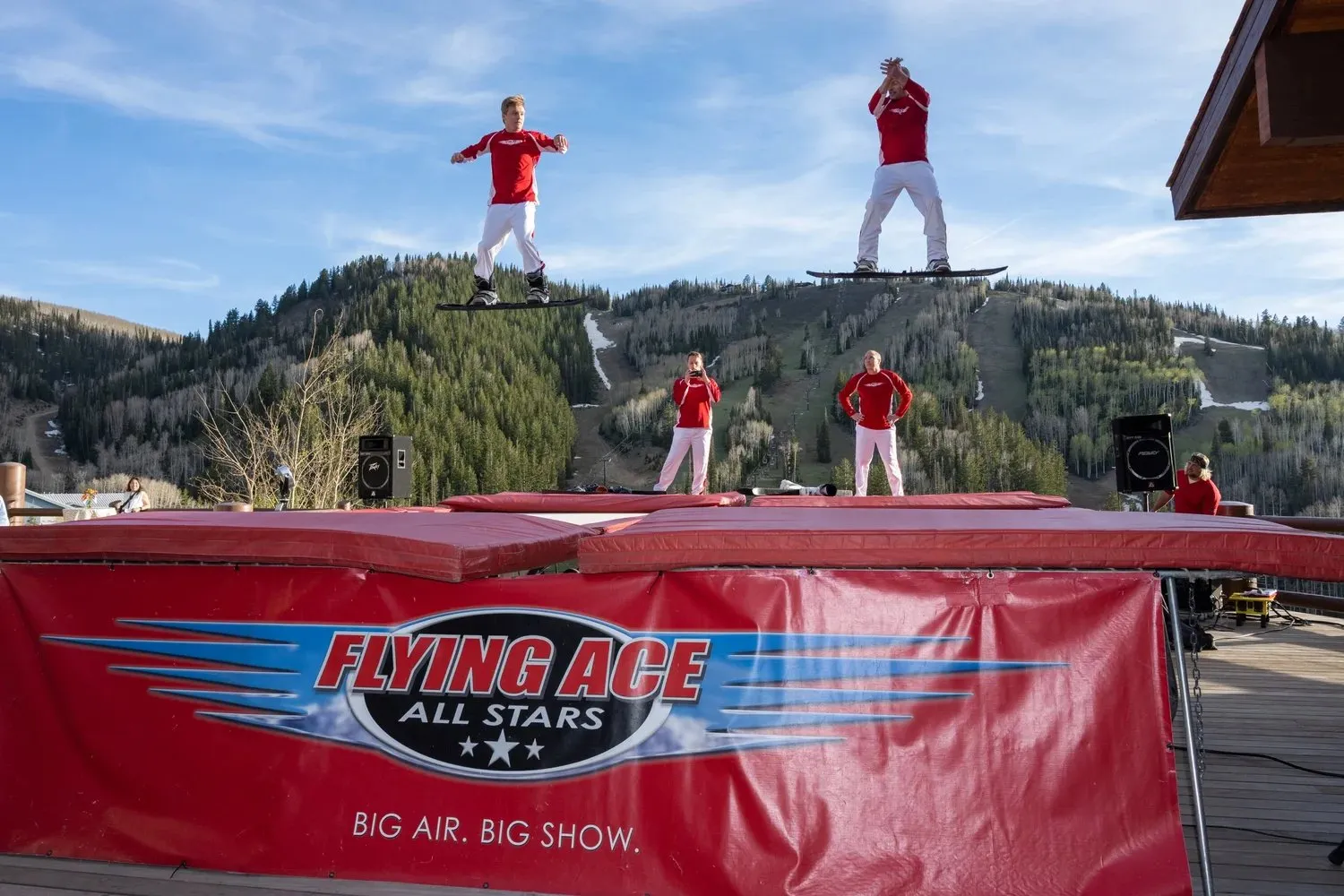 Flying Ace All Stars trampoline show at a company retreat in Park City