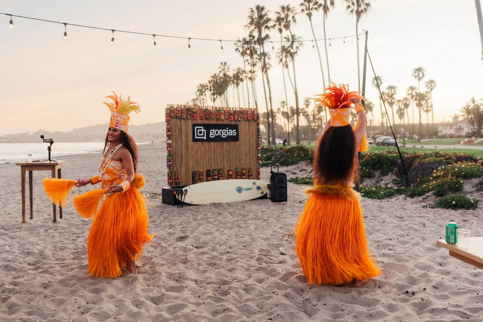 Hawaiian dancers performing on the beach at the Gorgias ambassador retreat