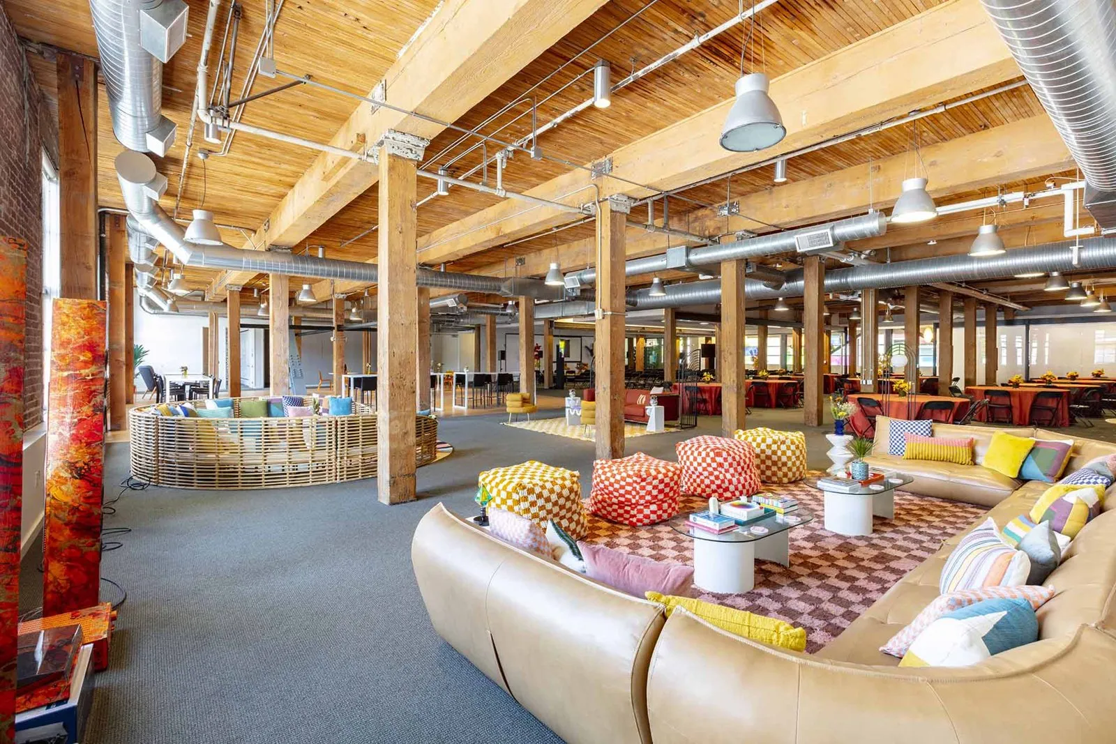 Lounge seating in an office space set up as a pop-up office for the Stellar Development Foundation retreat