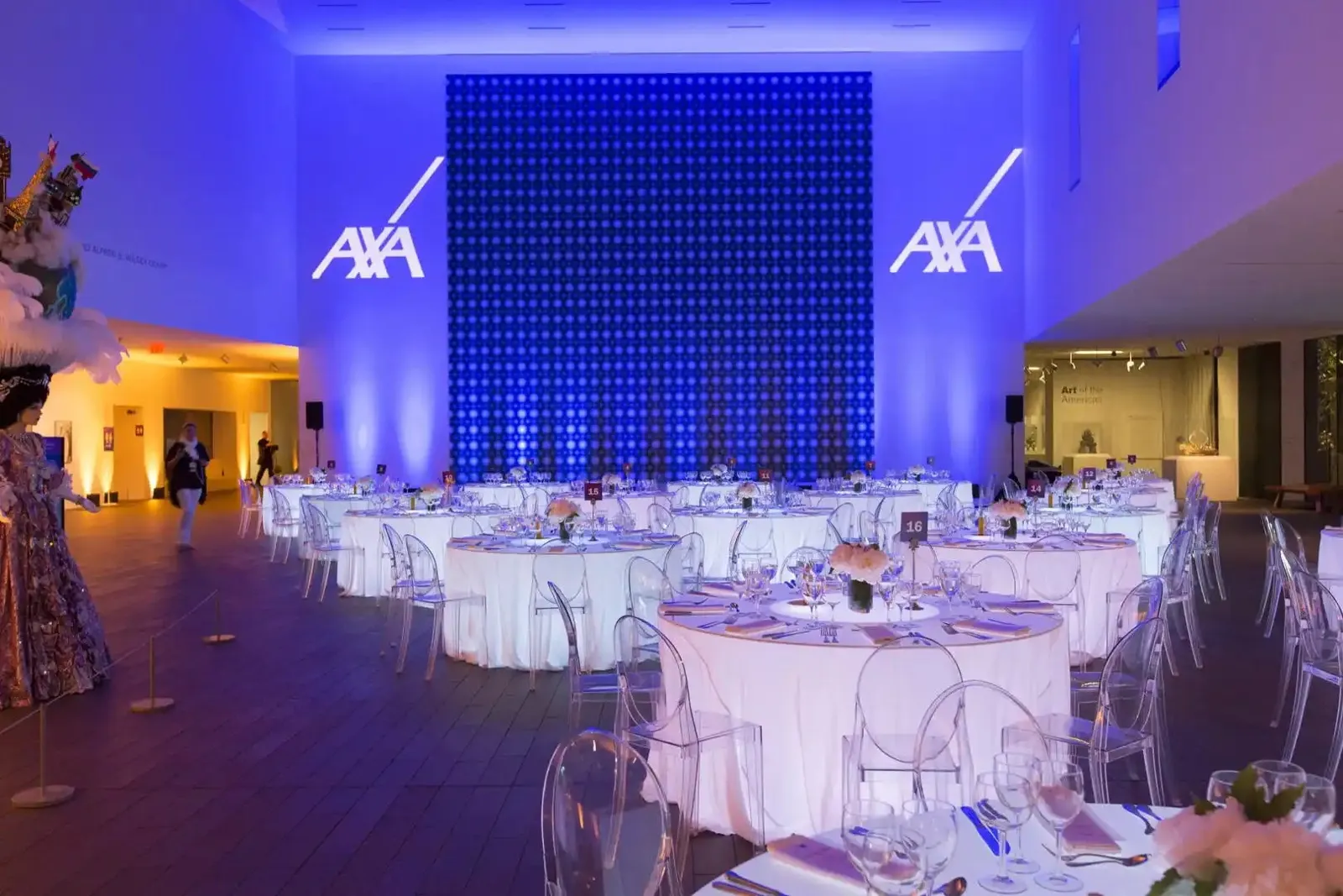 AXA corporate gala with an LED feature wall and blue lighting