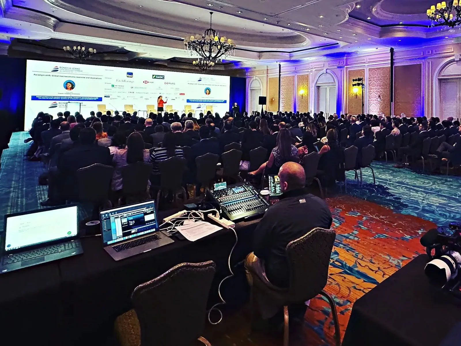Front-of-house mix position at the back of a seated conference