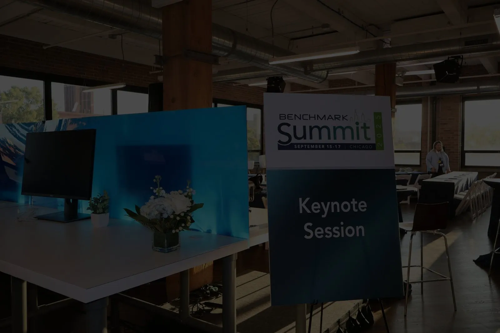 Keynote session signage at the Benchmark customer summit in Chicago