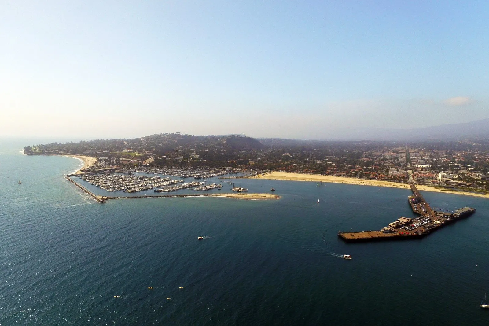 Santa Barbara Harbor and Stearns Wharf from above.