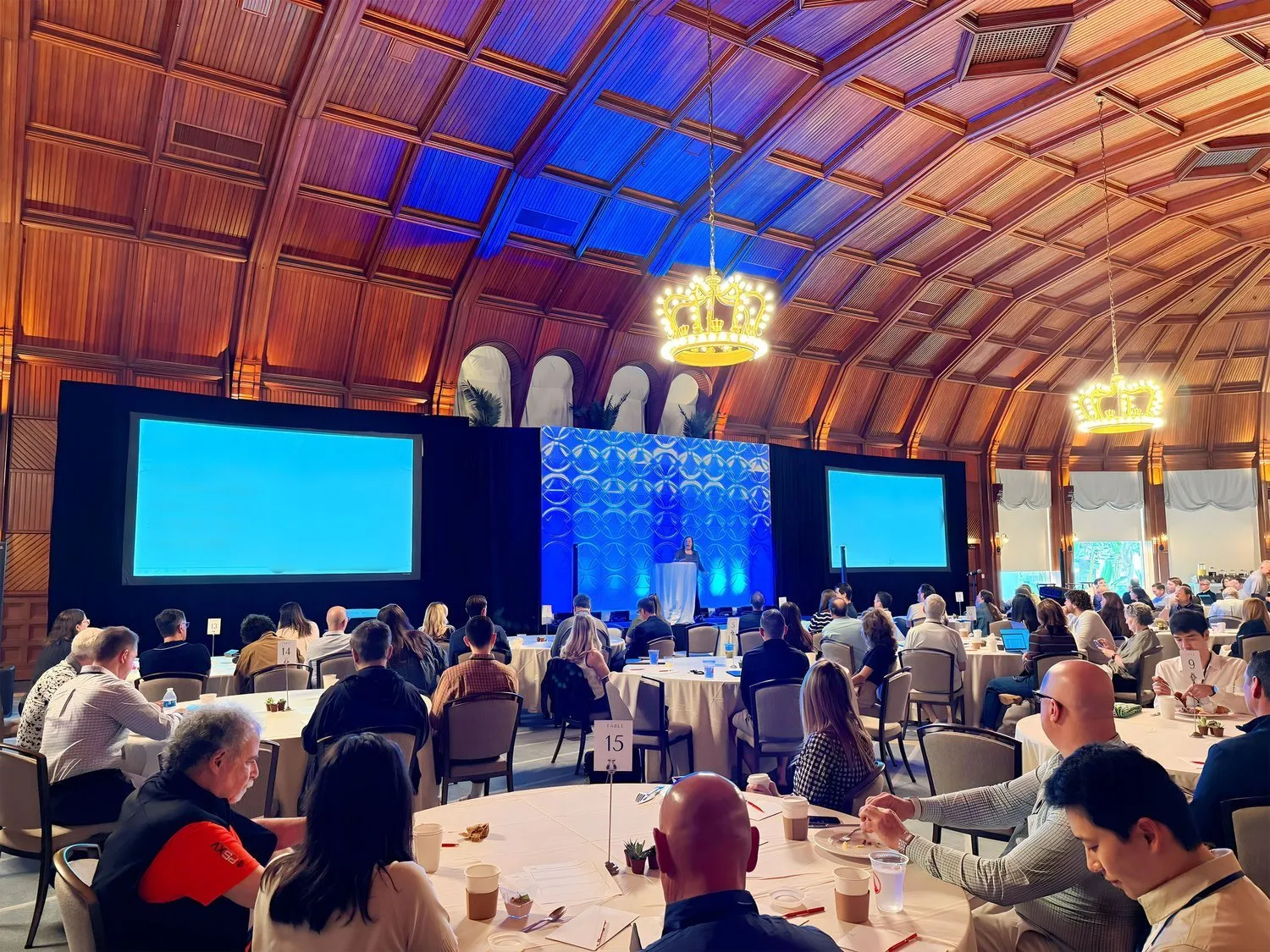General session in a ballroom at Hotel del Coronado during a law firm retreat
