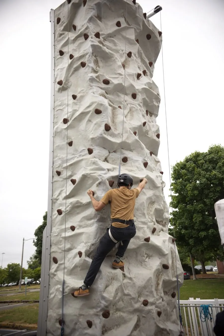 Climbing wall activity at a Seattle company retreat