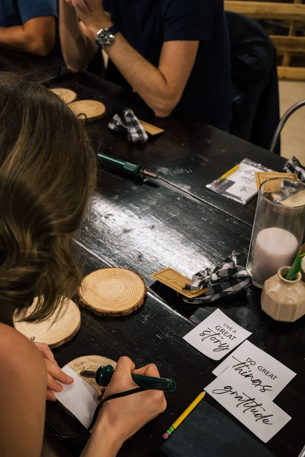 Wood-burning workshop at the InTown Suites leadership retreat, Getaway Coosa River