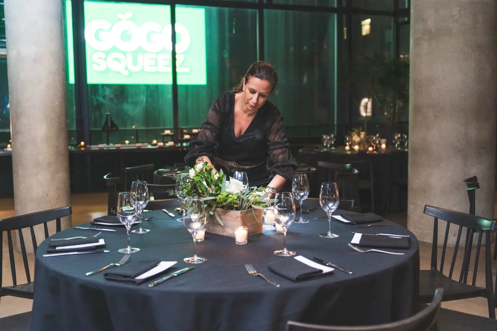 Table setting at a GoGo squeeZ dinner