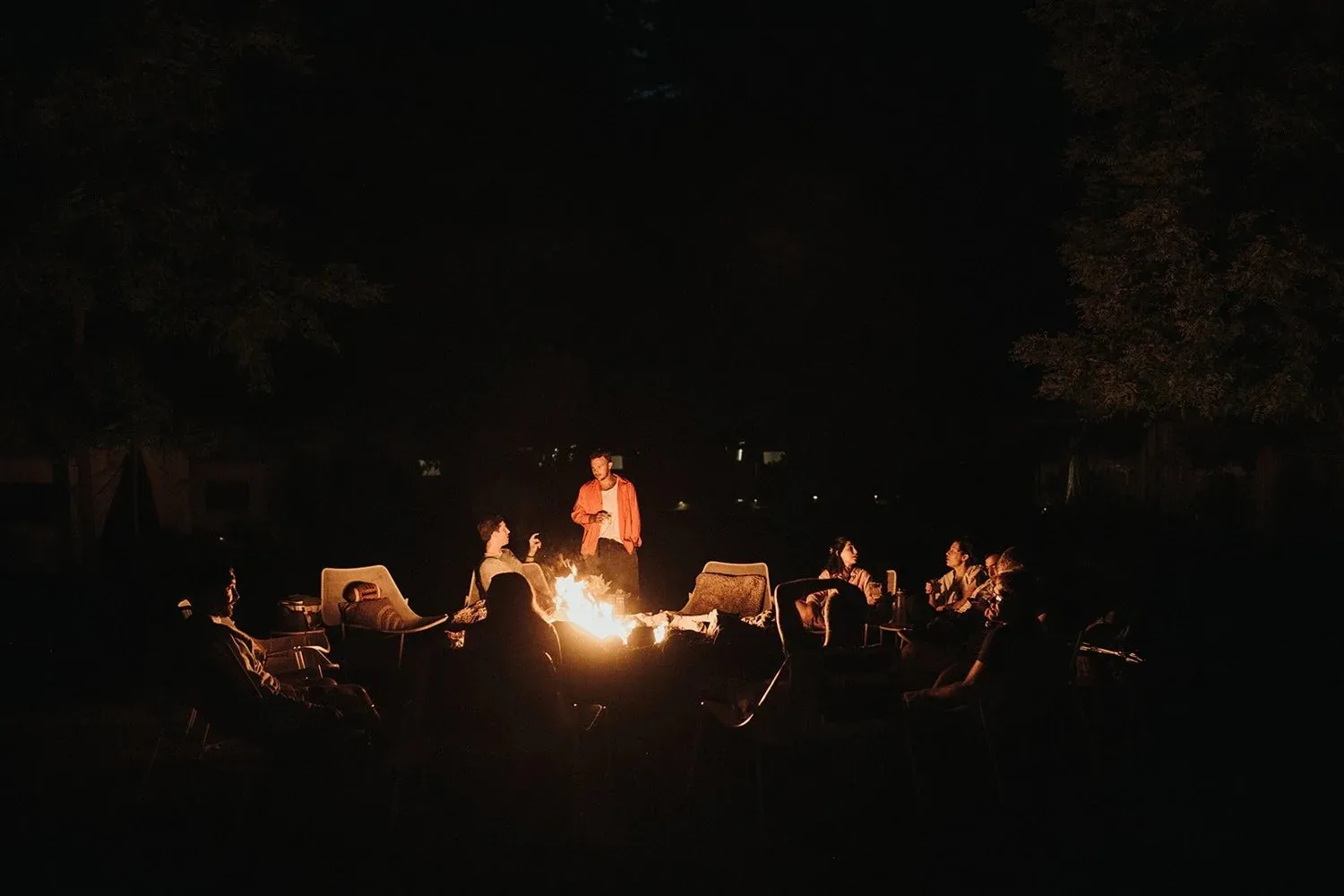 Evening campfire at Founders Fund's annual retreat at AutoCamp Russian River