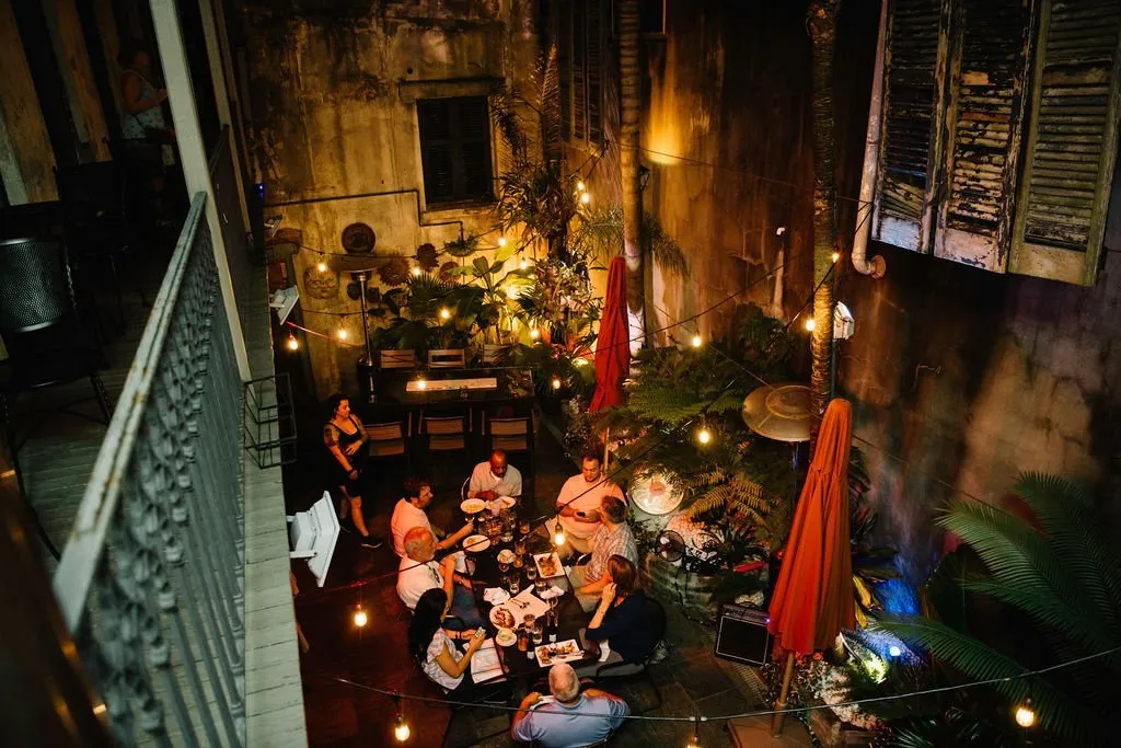 Evening courtyard dinner in New Orleans for an Open Society Foundations retreat