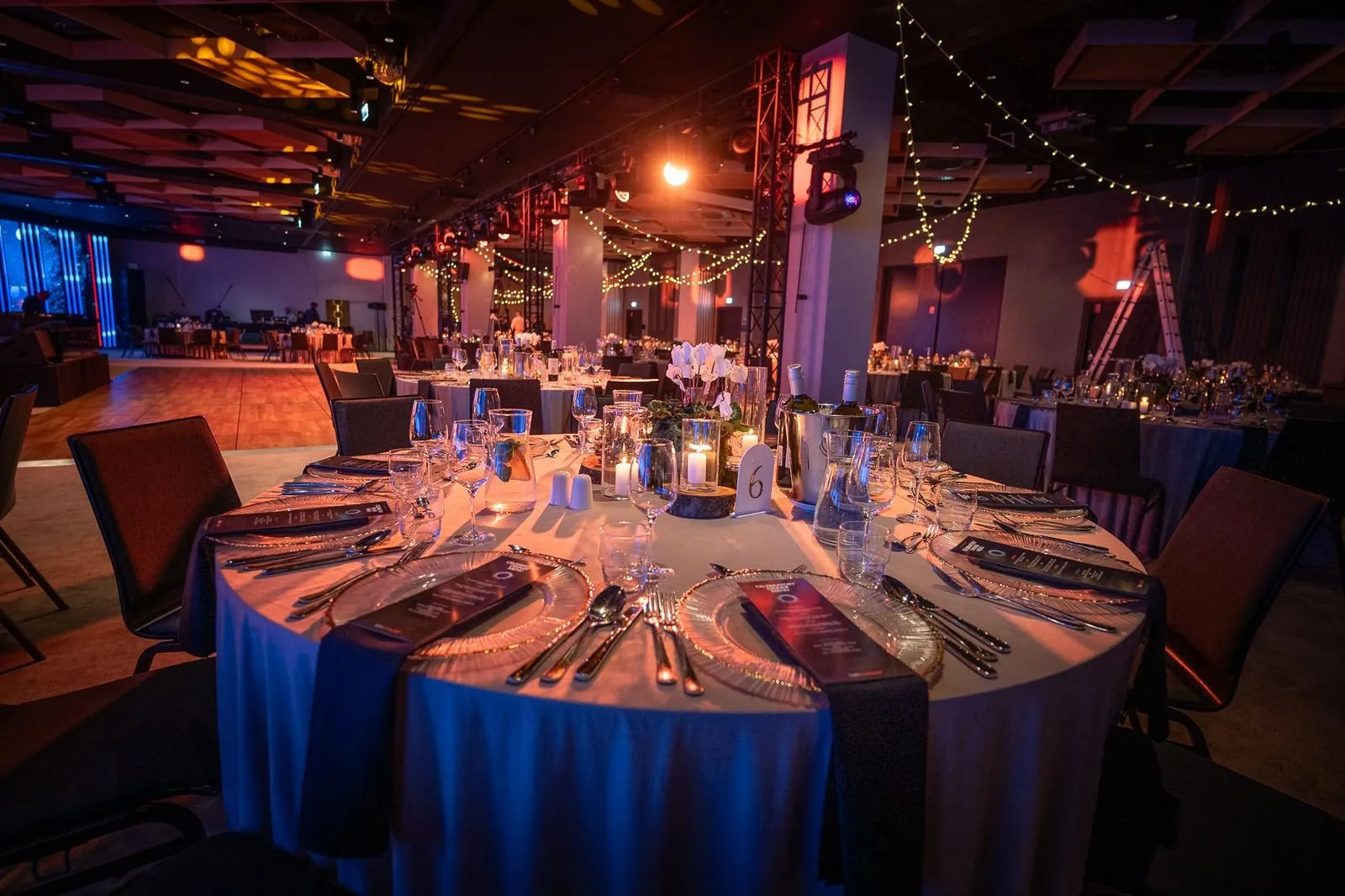 Gala dinner tables at a mountain resort in Szczyrk, Poland