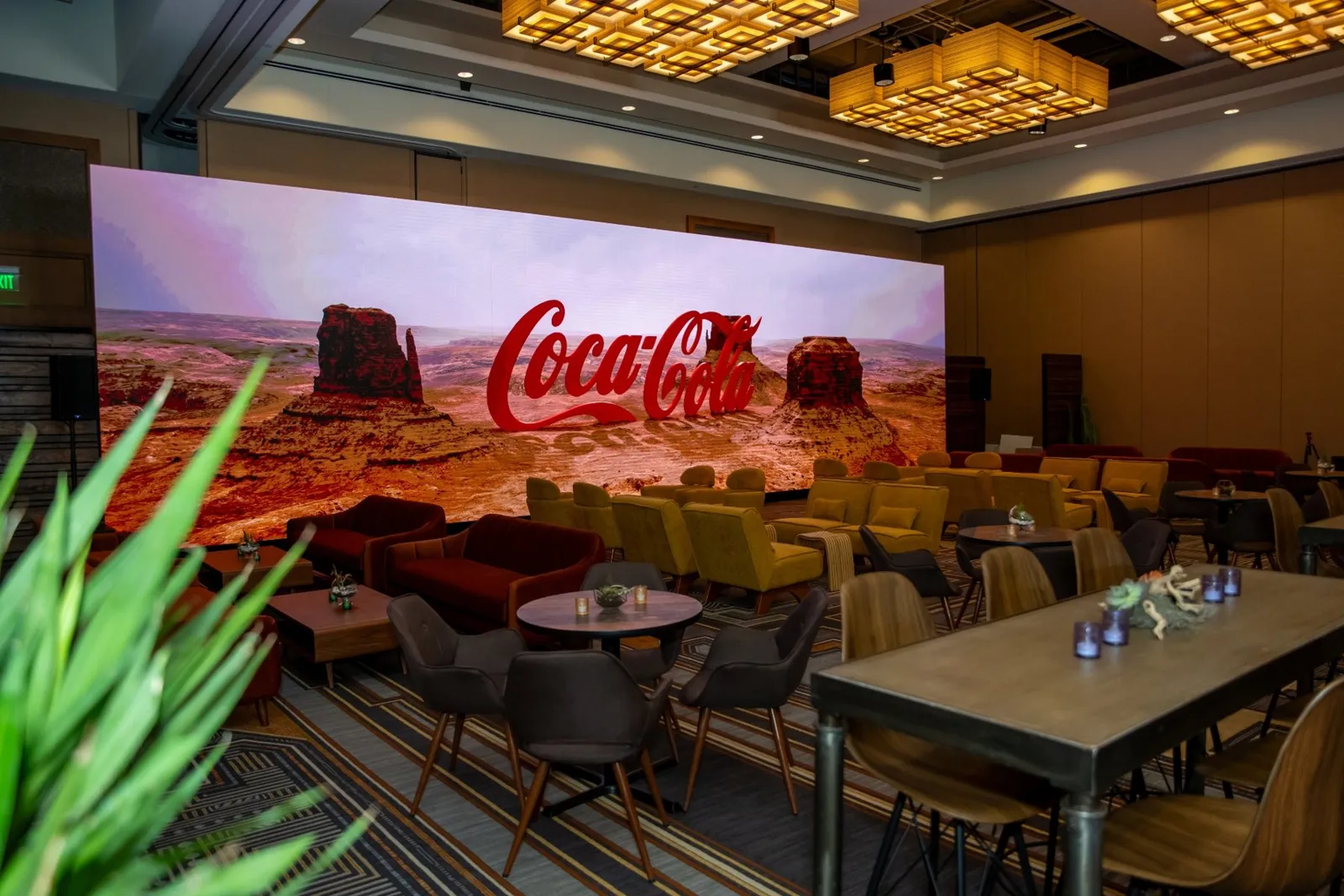 Coca-Cola branded LED video wall at a corporate lounge event