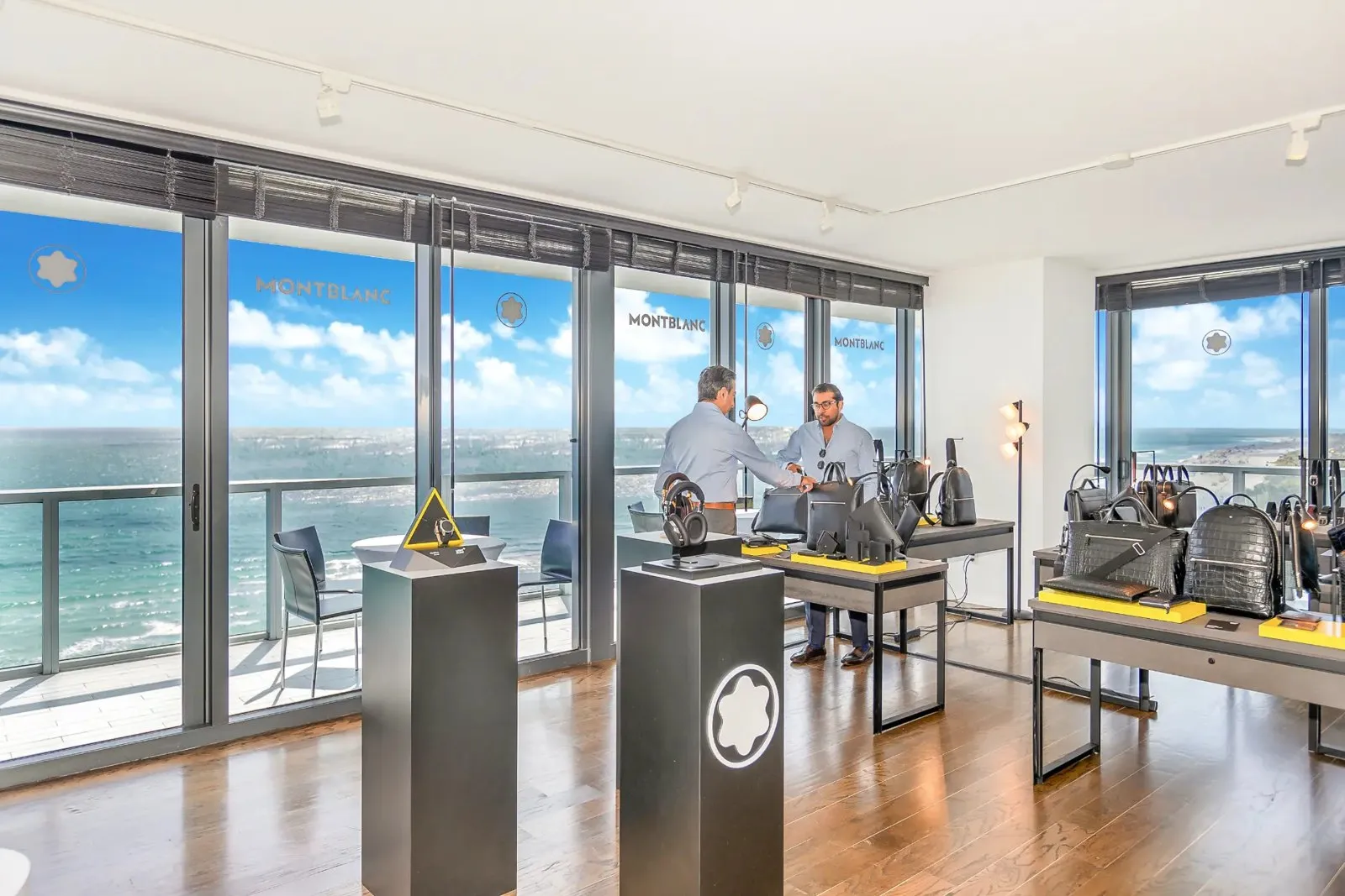 Montblanc product display at a waterfront event venue
