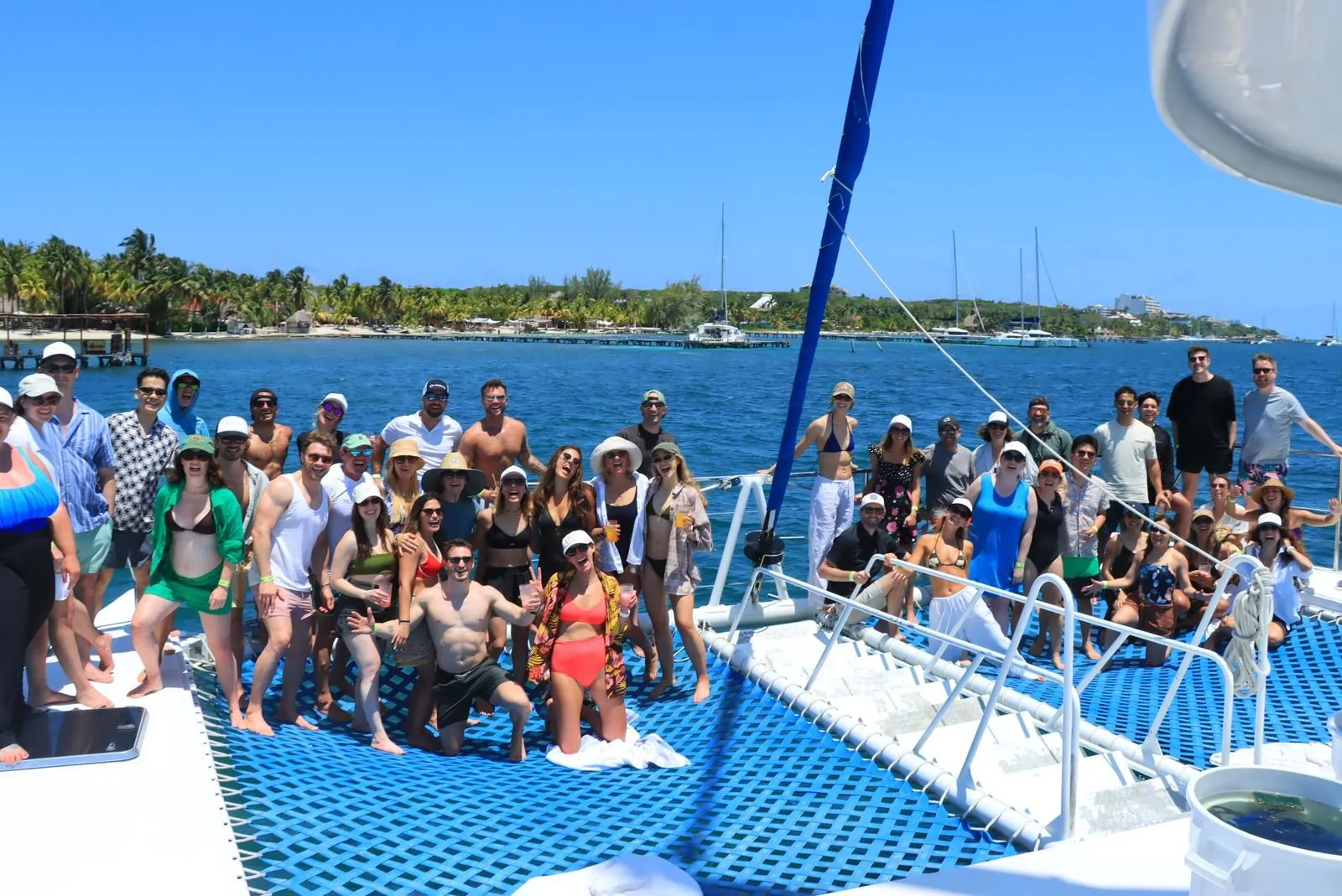 Incentive trip guests on a catamaran off Isla Mujeres