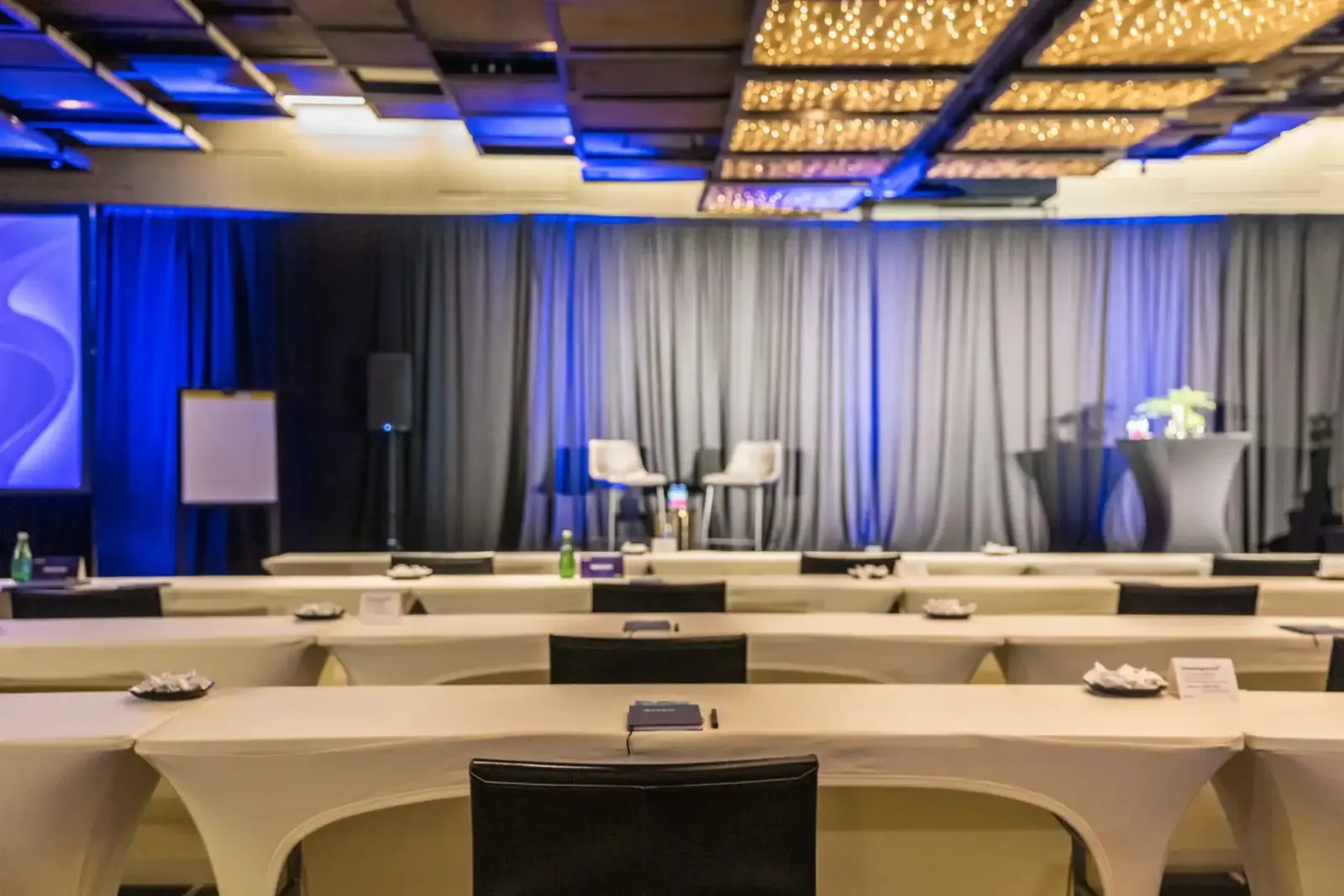 Conference room set for a corporate meeting