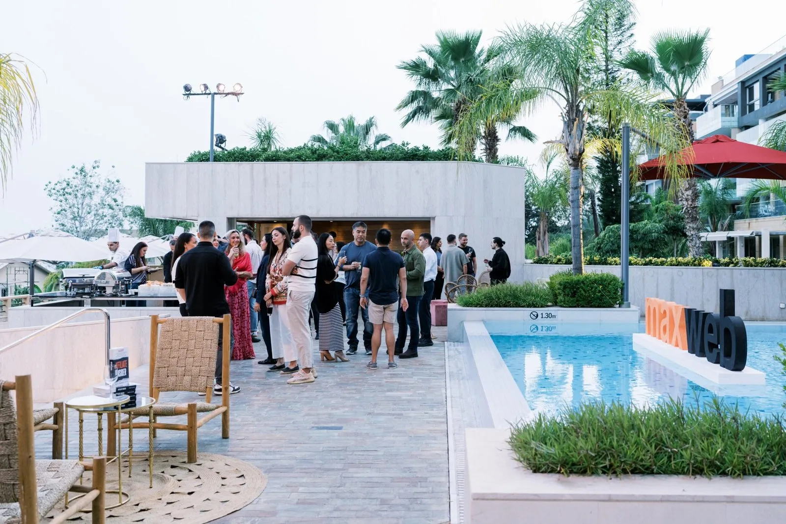 Poolside welcome party at the MaxWeb retreat in Cyprus