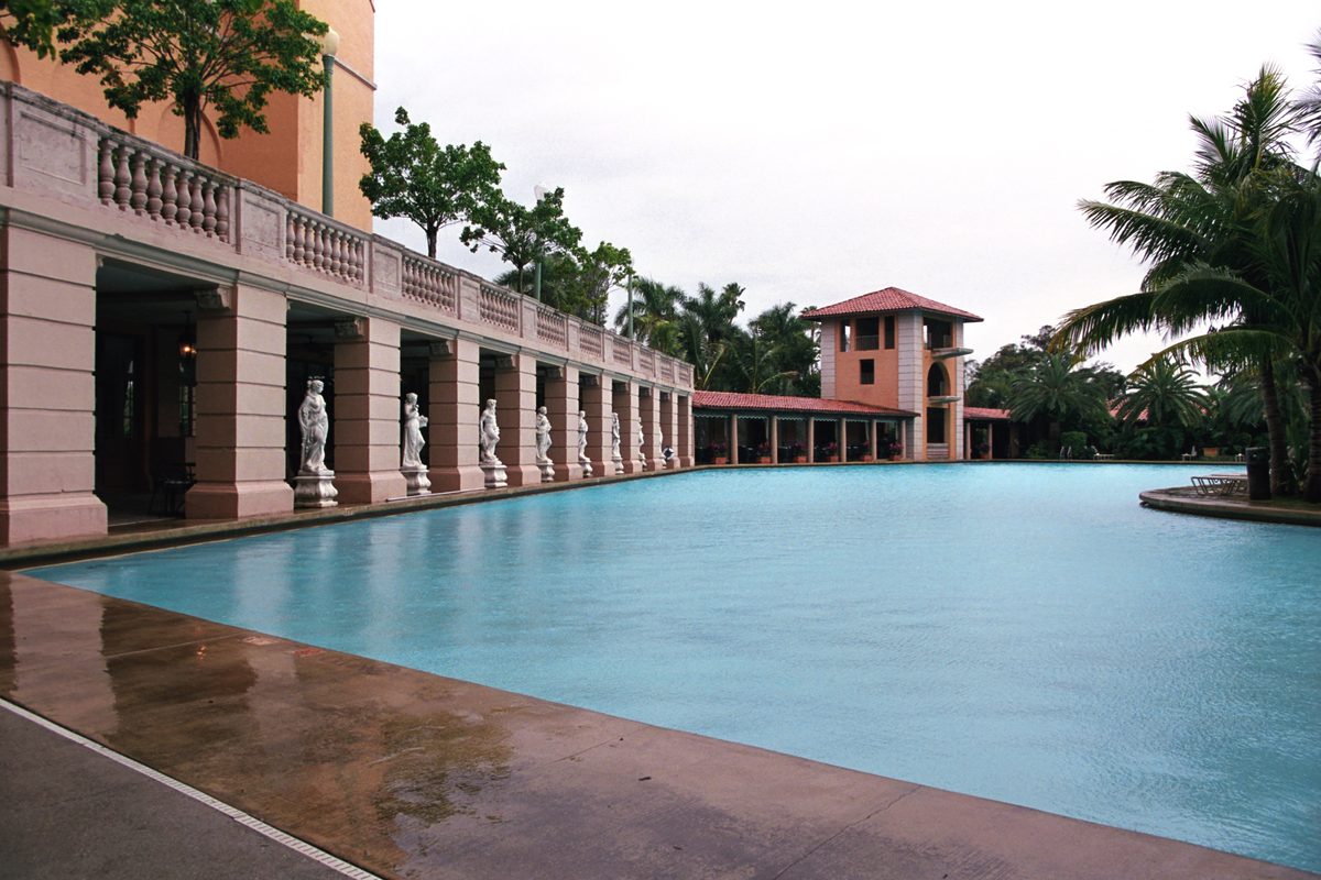 The pool and colonnade at the Biltmore Hotel in Coral Gables.