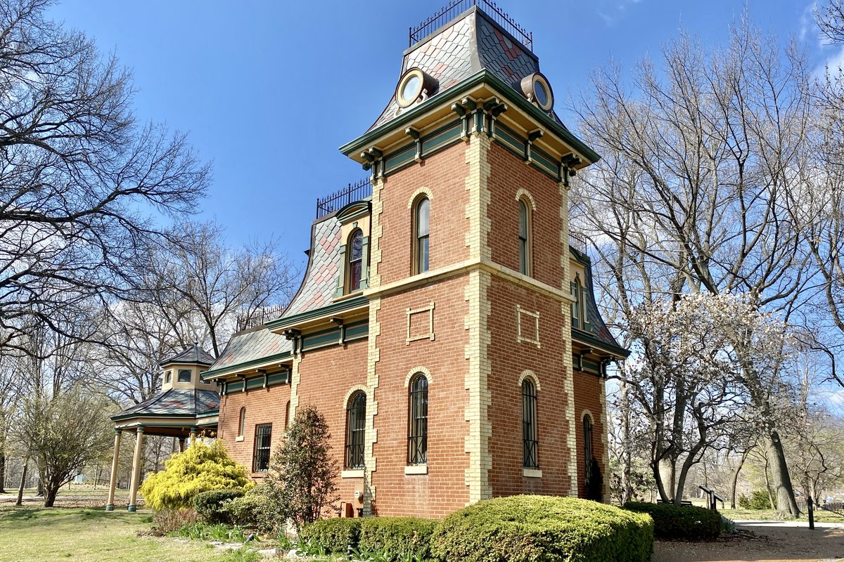 The Park House, a brick building with a tower, in Lafayette Park.