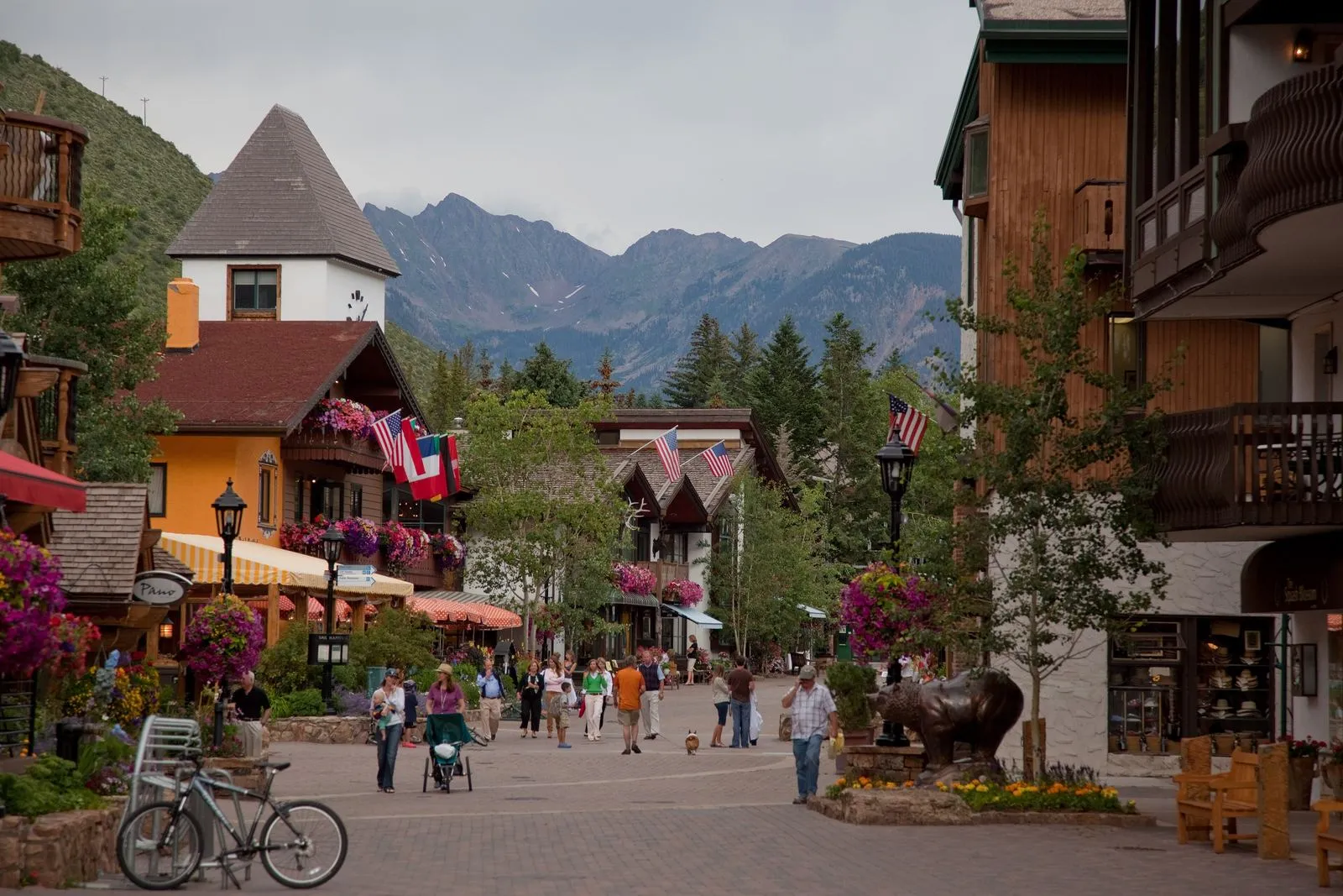 Chalet-style buildings on Gore Creek Drive, Vail Village.