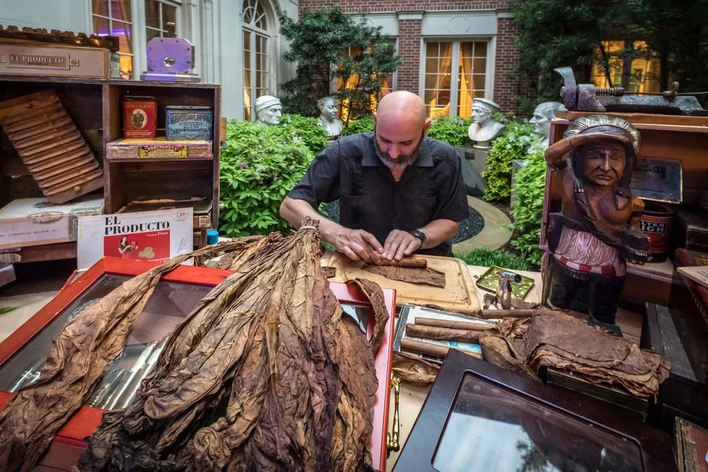 Cigar-rolling activation station at the executive retreat