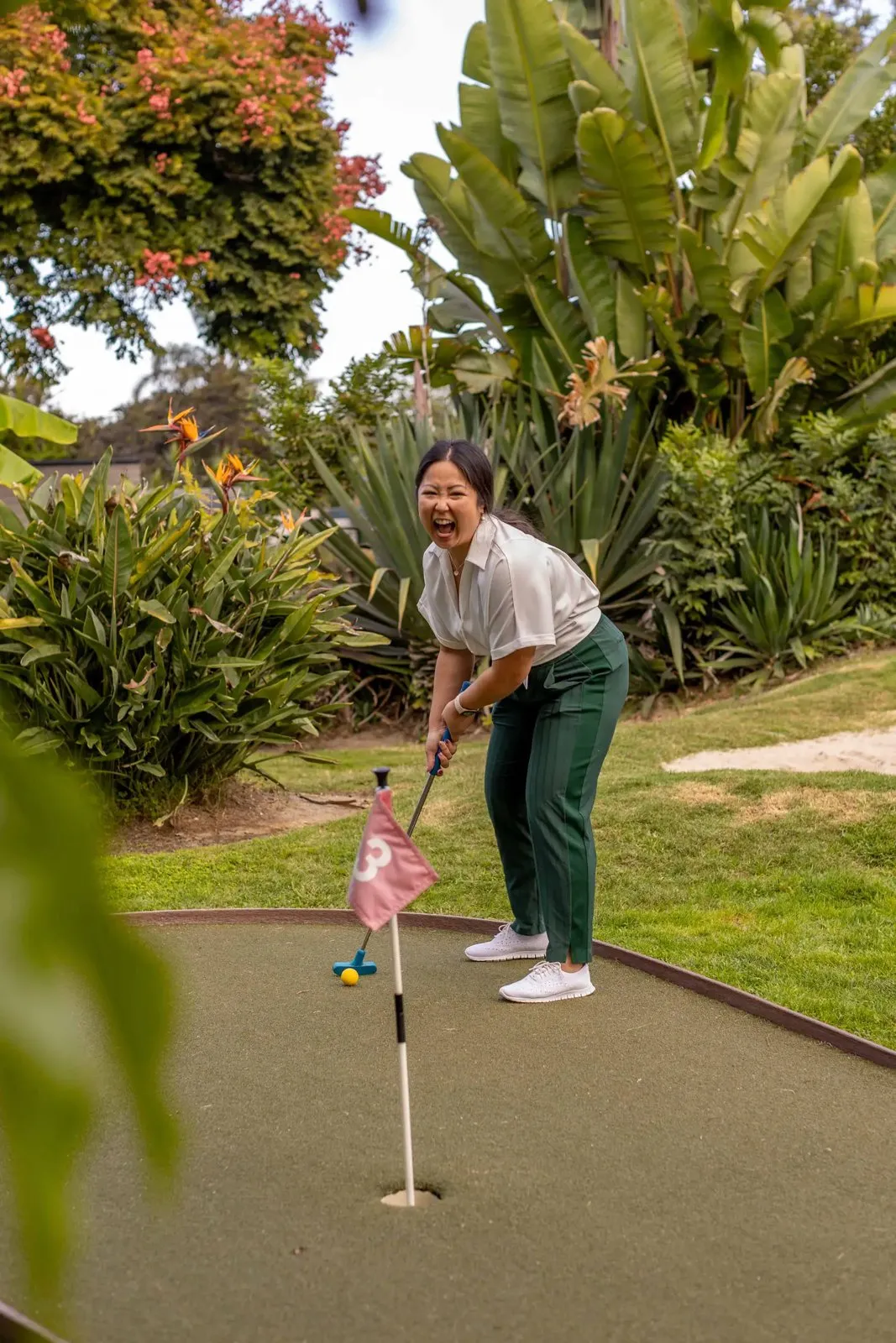 Retreat guest putting on a mini golf course at Paradise Point