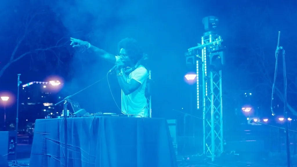 DJ on stage at the Noche concert at Hance Park, Phoenix