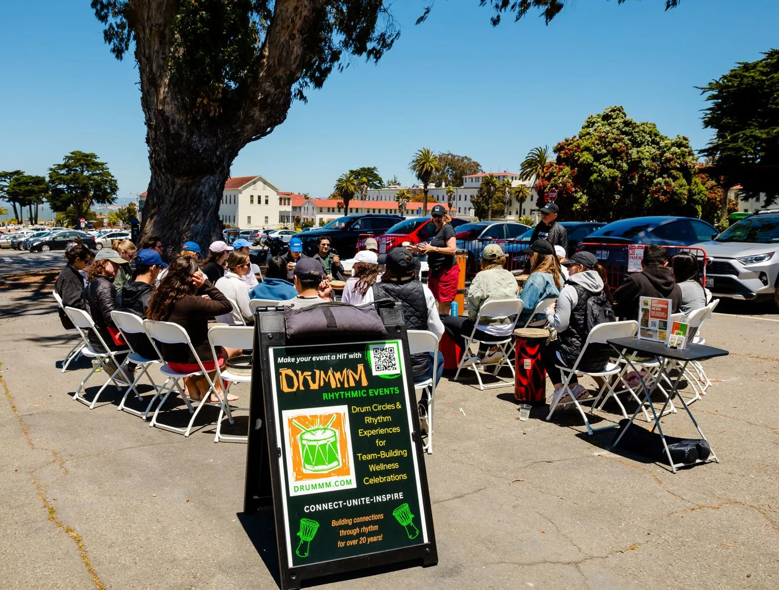 Food truck lunch seating at Fort Mason during a company offsite