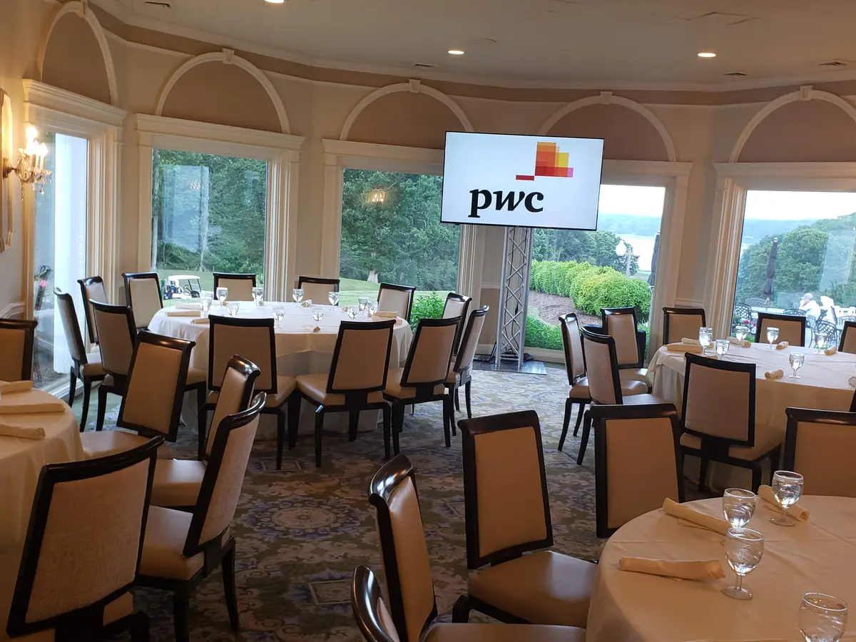 Banquet room set for a PwC event