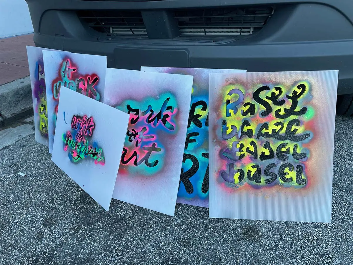 Spray-paint live art at a brand event