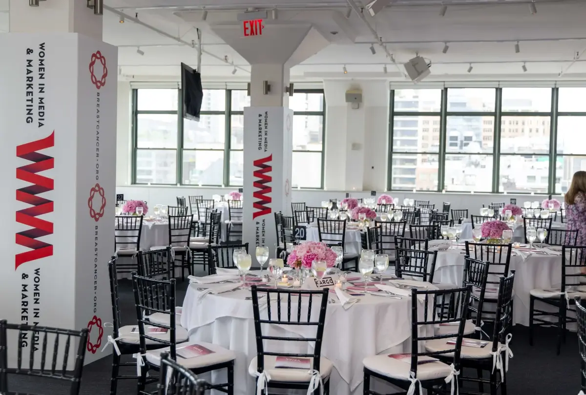 Charity event with round tables and centerpieces