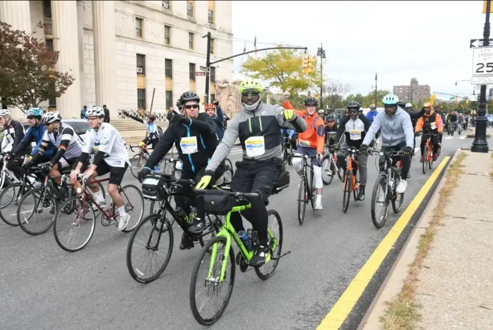 Cyclists riding in the Tour de Bronx