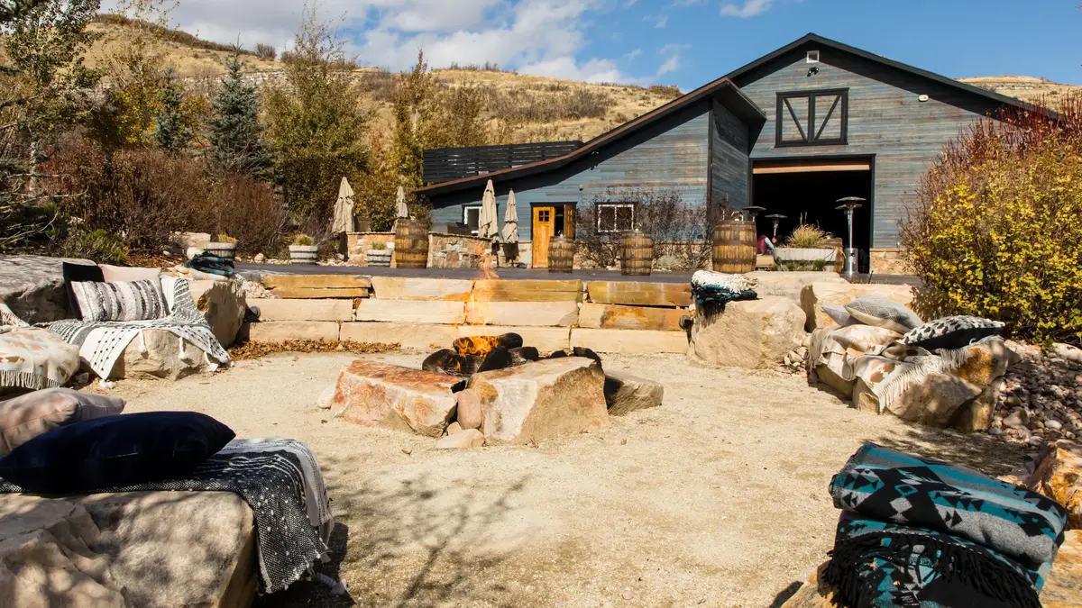 Executive retreat firepit lounge in the Utah mountains