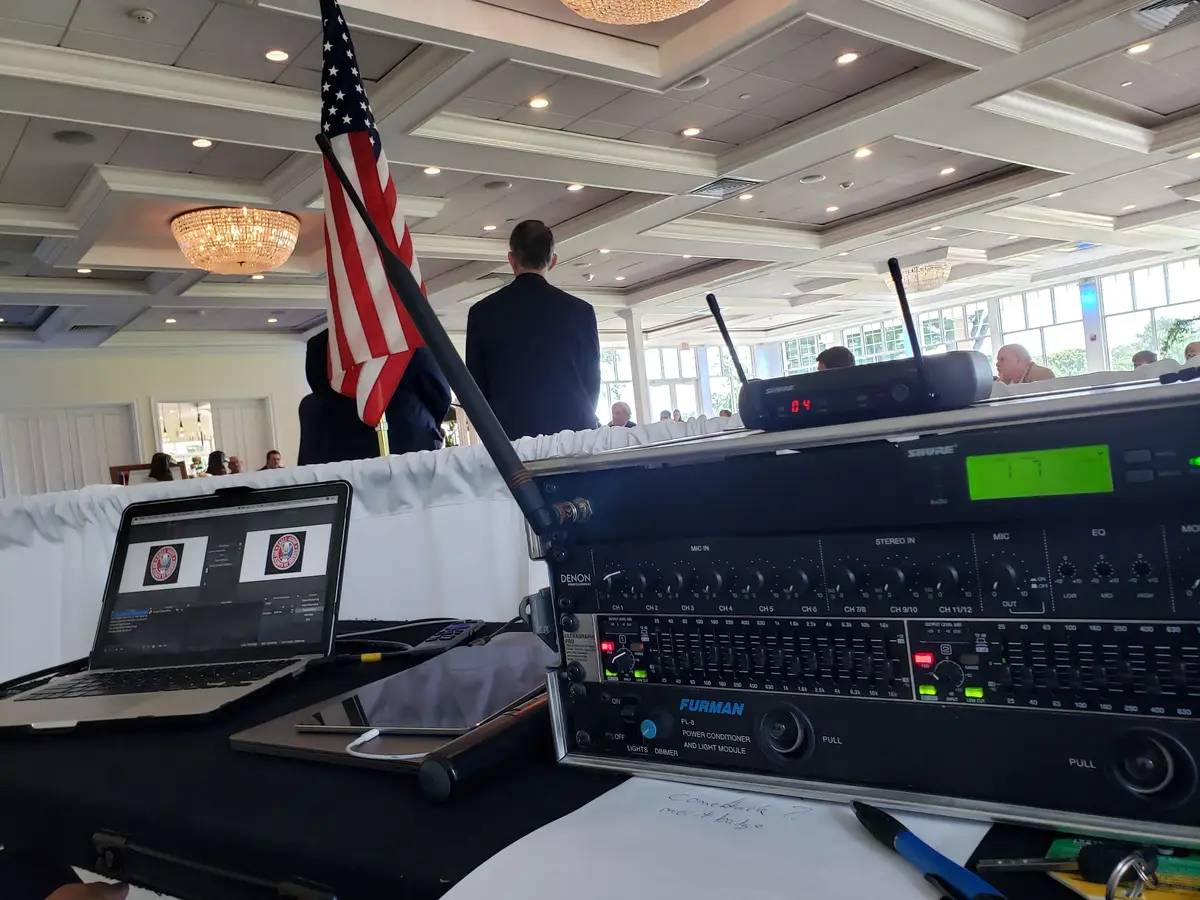 Audio mixing console at a corporate event