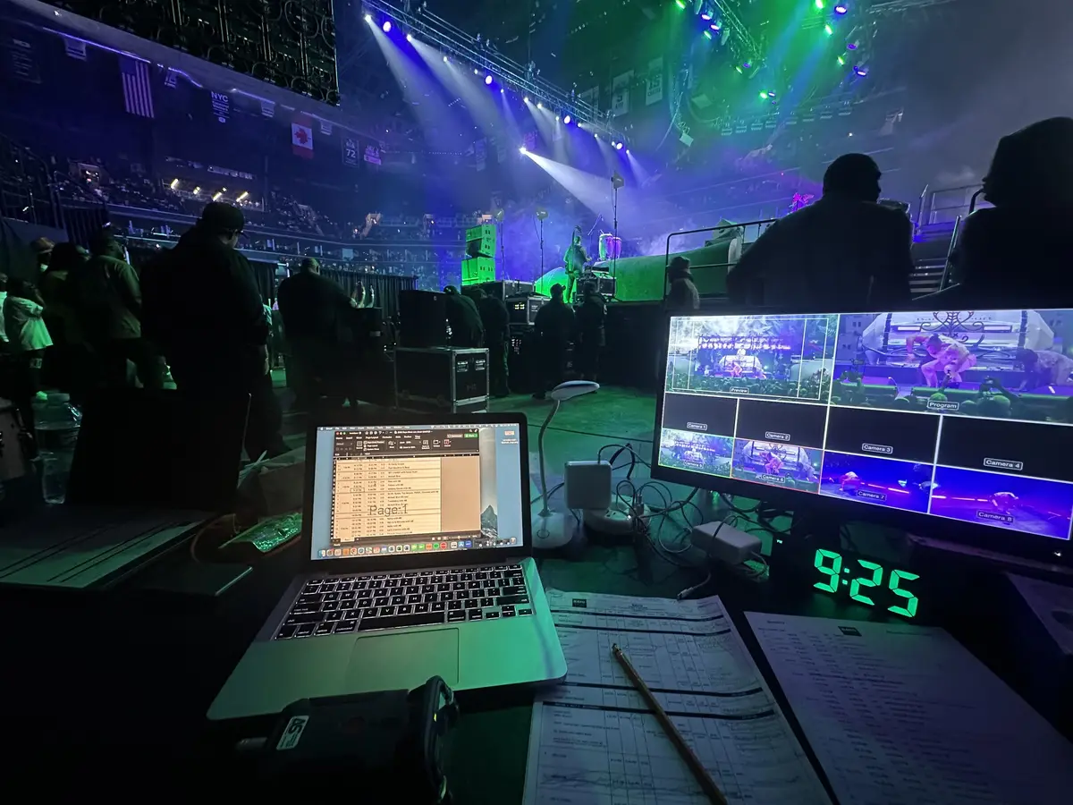Show-control desk during a live production