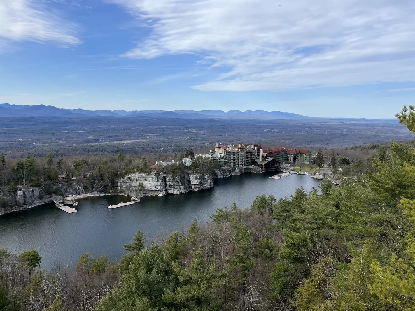 Mohonk Mountain House seen from Sky Top Tower above the lake