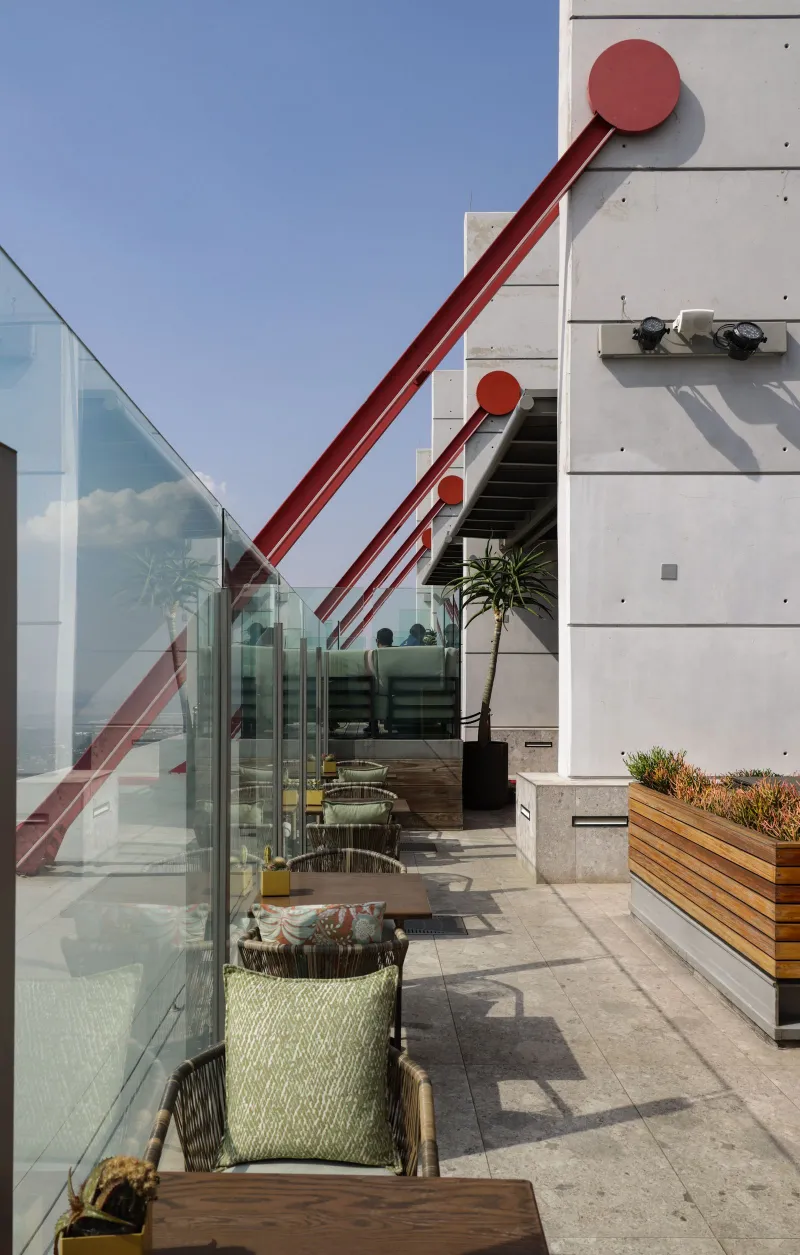 A rooftop setting for a company gathering