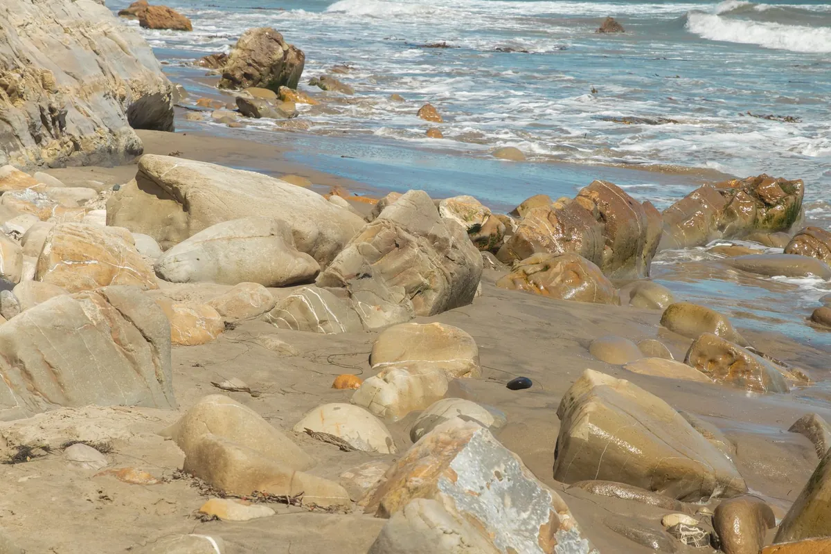 Rocks on the shore of the Santa Barbara coast.
