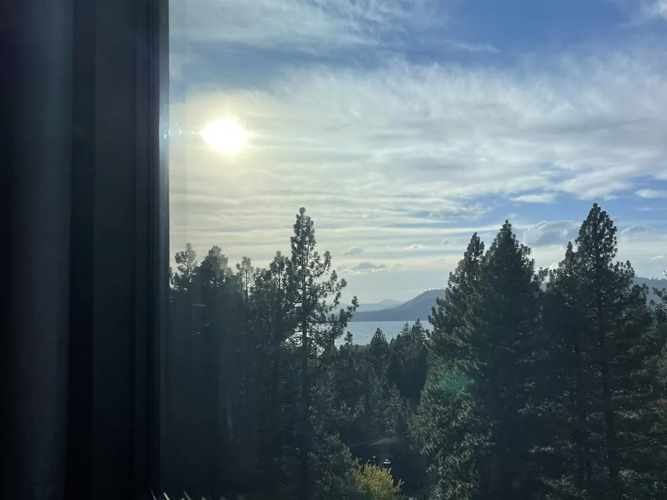 Hyatt Regency Lake Tahoe with mountains behind.